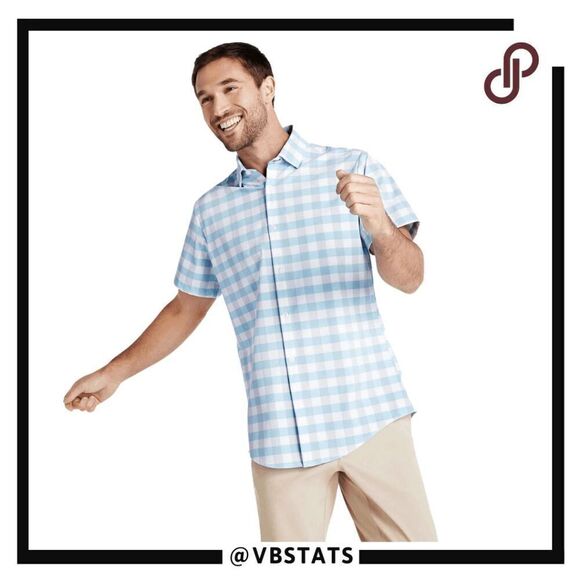 Mizzen+Main Other - Mizzen+Main Mens Performance Menswear Plaid Short Sleeve Shirt Blue White Medium